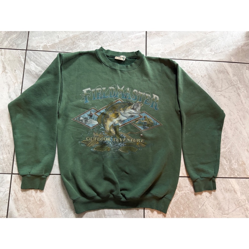 Vintage FieldMaster Sweatshirt Mens M Green Fishing Fisherman USA Made